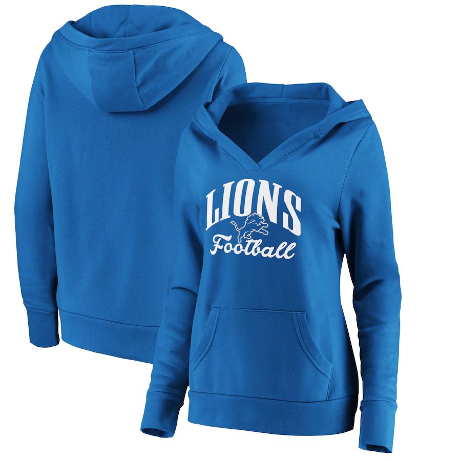 Women Detroit Lions Fanatics Branded Blue Victory Script V-Neck Pullover Hoodie->women nfl jersey->Women Jersey